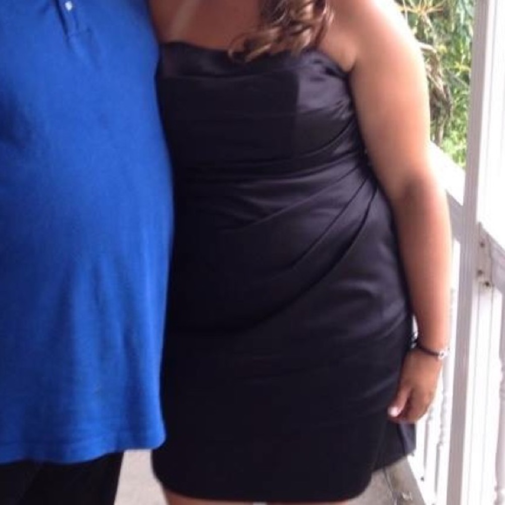 Black, David’s Bridal dress.
